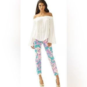 Lilly Pulitzer Nita off shoulder pompom blouse